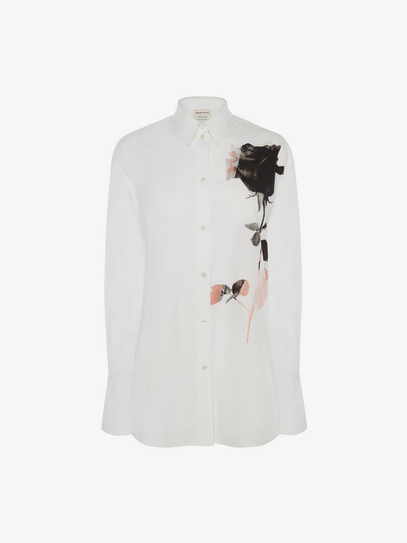 Camisas Alexander McQueen Rose Print Poplin Mujer - Blancos - Mexico 295-GPKCIS